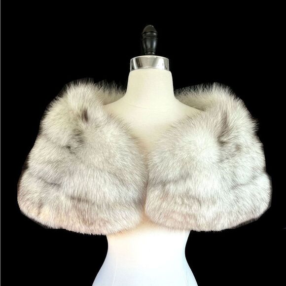 ♥️ White Norwegian FOX Fur Stole Bridal Shawl Cape, Winter Wedding Caplet Gatsby - Picture 7 of 16